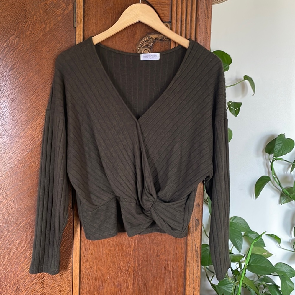 Vestíque Wrap Top Forest Green Long Sleeve Vneck Blouse Small